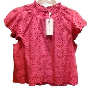 Jennifer & Grace Hot Pink Eyelet Blouse Size Large